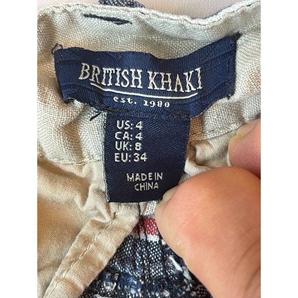 British Khaki Womens Striped Chino Shorts Low Rise 100% Leinen Blue White Size 4 - Picture 7 of 9